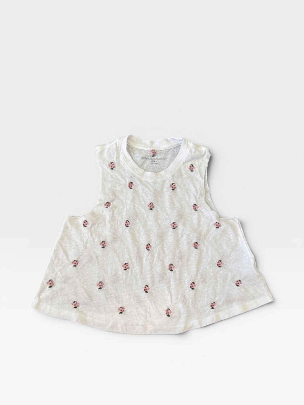 Spiritual Gangster Flowy Muscle Tank- M-Embroidered Pink/Green Flowers - Picture 4 of 14